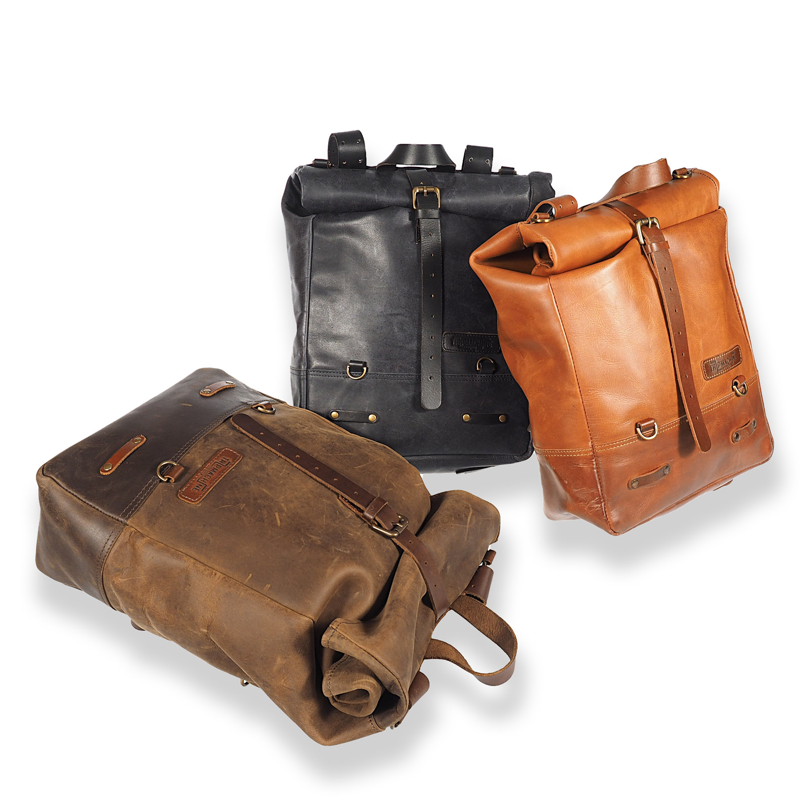Vintage-Leder-Rucksack-Seitentache-b Vintage leather Backpack / Sidebag